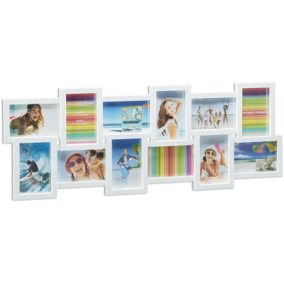Image of Relaxdays Picture Frame Collage, Photo Gallery for 12 Pictures, XL Hanging Frame, Multi Photo, White