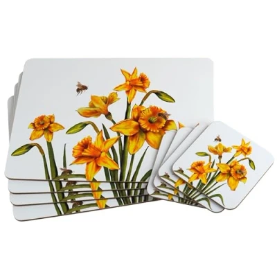 Image of Set Of 4 Daffodil Flowers Dinner Place Mats And Coasters