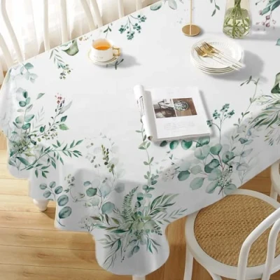 Image of Yighty Leaf Floral Sage Green Oval Tablecloth 60x84 Inch,Leaf Printed Tablecloth,Sage Farmhouse Watercolor Waterproof Tablecloth,Suitable for Indoor and Outdoor, Holiday Kitchen Restaurant Party