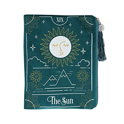 Image of Mystical Multicolor Sun Tarot Card Zippered Bag 19.5cm x 15cm (1 Pc.) Velvet Pouch with Elegant Tassel and Charm Compact Size for Decks, Crystals &amp; Treasures