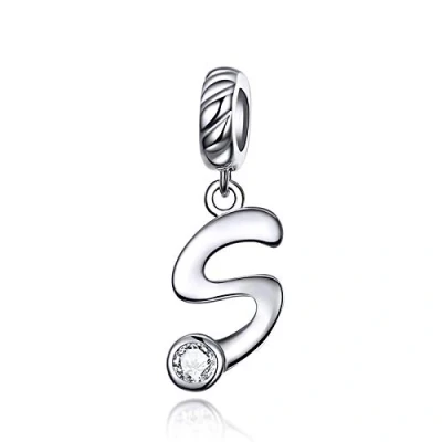 Image of LaMenars Letter Dangle Bead Charms Initial Alphabet A Z 925 Sterling Silver Zirconia fits European Charm Bracelets &amp; Necklaces