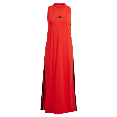Image of adidas Women&#039;s Essentials 3 Stripes Long Racerback Dress, Pure Ruby/Black, XXS