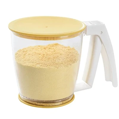 Image of Hand held Cup Flour Sifter,Plastic Strainer Powder Mesh Sieve Baking Supplies Tools with Lid at The Bottom Flour,Essential Kitchen Utensils