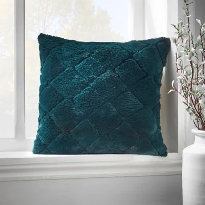Image of Catherine Lansfield Cosy Diamond Faux Fur 43x43cm Cushion Cover Bottle Green