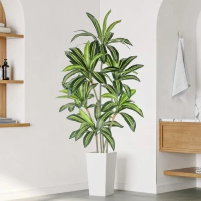 Image of YOLEO 6FT Artificial bamboo Tree with White Tall Planter, Lifelike Fake Silk Indoor, Faux Plant for Living Room Bedroom Balcony Corner Office Decor