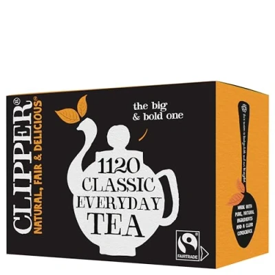 Image of Clipper Tea Everyday Fairtrade Black Bags Set of 1120 Bulk Catering Pack Teabags Unbleached, Plastic Free &amp; Biodegradable Perfect for Office, Parties, Afternoon Tea, Food Service