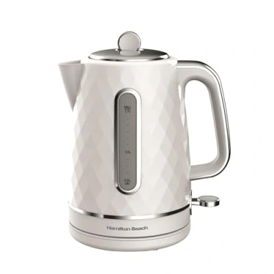 Image of Hamilton Beach Electric Kettle, Diamond, 1.7L, Boil Dry Protection, Diamond Texture, 360 Swivel Base, Easy Read Water Level Window, Built in Cord Storage, White HBK8359W