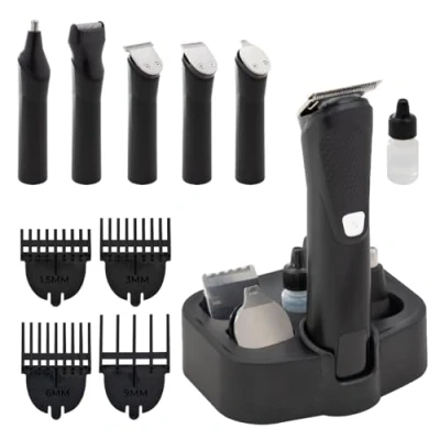 Image of Bauer 39140 5 in 1 Men&#039;s Grooming Kit/Hair Clippers, Beard, Nose and Ear Trimmer Attachments/All One USB Rechargeable with Storage Stand
