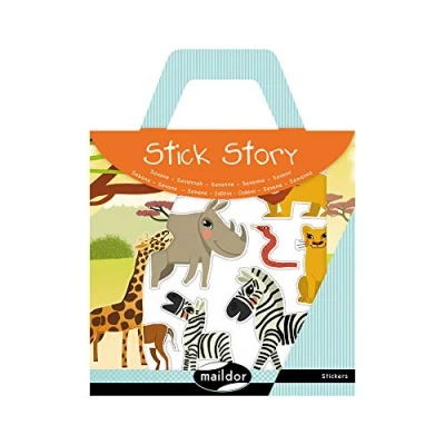 Image of Maildor Ref 566402O Stick&#039; Story Sticker Pack Animals of the Savannah Designs Contains 2 Background Boards &amp; 4 Sheets Stickers Removable Tell A
