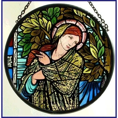 Image of Decorative Hand Printed Stained Glass Window Sun Catcher/Roundel in a Madonna Design.