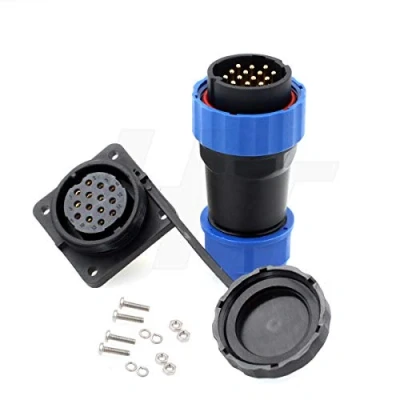Image of HangTon HE29 14 pin Waterproof IP68 Connector Outdoor Circular Threaded Male Female Solder Plug Panel Socket 4 Screw (14 10A 380V)