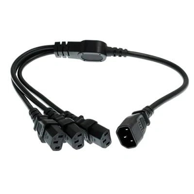 Image of HangTon UPS PDU Computer PC Power Splitter Cord C14 to 3 x C13 10A 250V Extension Cable (c14 3xc13 60cm)