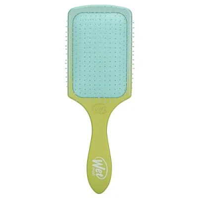Image of WetBrush Paddle Detangler with HeatFlex Bristles and Aquavents to Help Drying, Wider Surface Area Detangles in Less time, Hair Ease, Feel Good Ombre, Green Blue