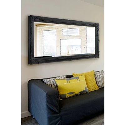 Image of MirrorOutlet Large Full Length Classic Ornate Styled Black Mirror 5ft7 x 2ft7 (170cm 79cm), 170x79