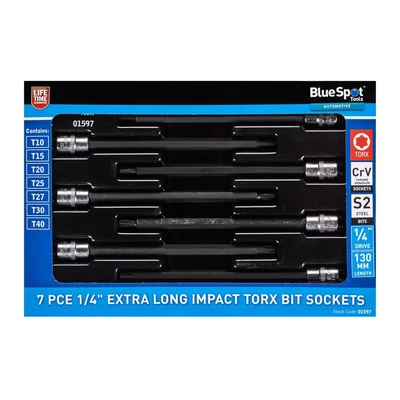 Image of Blue Spot Tools 7 PCE 1/4&quot; Extra Long Impact Torx Bit Sockets (T10 T40)