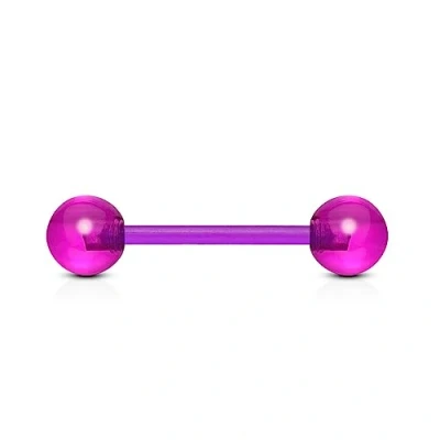 Image of The Goldmine UK Bio Flex Flexible Non Metal Barbell 14GA (1.6mm) 5/8&quot;(16mm) Bar with Purple Colour Acrylic 6mm Balls free delivery