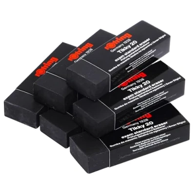 Image of rOtring Tikky Exam Standard Premium Large Pencil Erasers Clean Dust Free Erasing Pack of 6 Rubbers