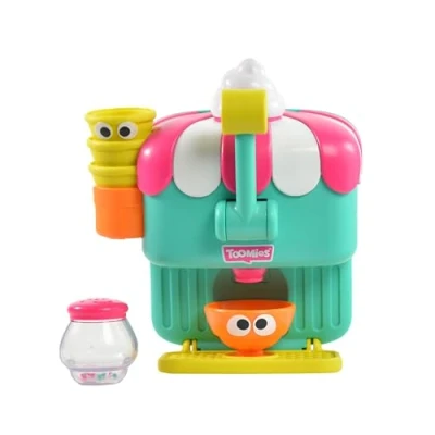 Image of TOMY Toomies Foam Cone Factory Deluxe Ice Cream Maker Baby Bath Toys Wall Mounted Bubble for Kids Pretend Play Water Toddler and Sensory Plus 18 Month Old