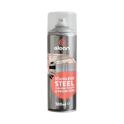 Image of GLEAN Stainless Steel Cleaner &amp; Polish Spray Aerosol 500ml Shines and Protects Ideal For Fridges, Sinks, Kitchen Appliances Removes Dirt, Grease Fingermarks