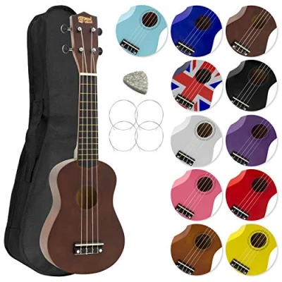 Image of Mad About SU8 Soprano Ukulele With FREE Gig Bag, Pick, and Spare Strings Great for Schools Beginners, Now Carbon Black Improved Tuning Dark Wood