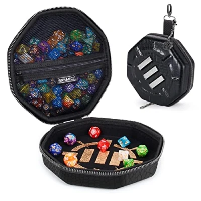 Image of ENHANCE DND Dice Tray and Case Collector&#039;s Edition Holder for up to 150 D&amp;D with Rugged Exterior Protective Interior Rolling Perfect Game Night (Dragon Black)