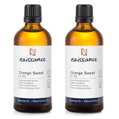 Image of Naissance Sweet Orange Essential Oil (No. 105) 200ml (2 x 100ml) Pure, Natural, Cold Pressed, Cruelty Free, Vegan and Undiluted Use in Aromatherapy &amp; Diffusers