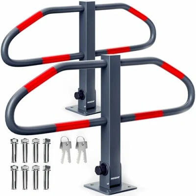 Image of MONZANA® Set of 2 Parking Barriers Foldable Robust Steel Posts with Integrated Locks 4 Keys Security Bollards for Car Parks, Driveways and Garages 47 x 18 70cm