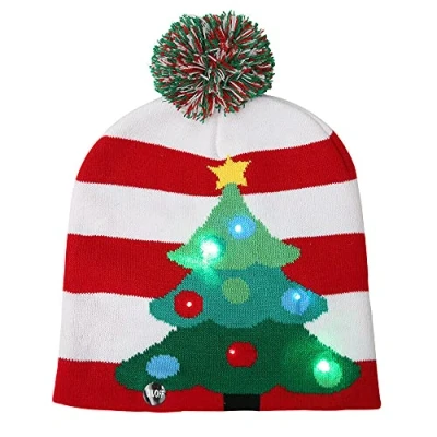 Image of ausuky LED Flashing Christmas Tree Hat Beanie Scarf Crochet Sweater Light Up Knit Cap (Christmas Hat), One Size