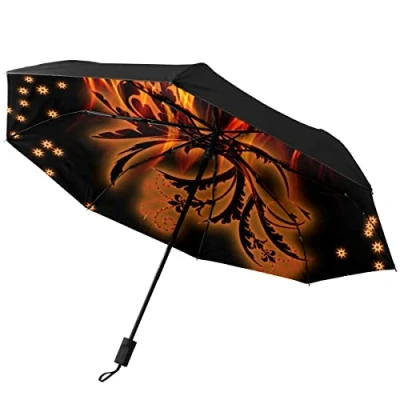 Image of GISPOG Automatic Folding Umbrella, Phoenix Bird Fire Waterproof Compact Sun and Rain Travel Umbrellas