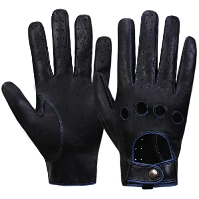 Image of MGGMOKAY Mens Touchscreen Leather Driving Gloves Unlined,BlackBlue,S