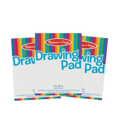 Image of Melissa &amp; Doug Drawing Paper Pad (9 x 12 inches) 50 Sheets, 3 Pack Kids Pad, Coloring Art Pads For Kids, Toddler Sketch Ages 3+