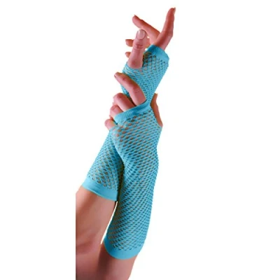 Image of Crazy Chick New Long Fishnet Gloves Assorted Colours Fingerless Gloves, Party Fancy Dress Tutu, Neon (Turquoise)