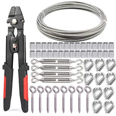 Image of Nikang Steel Wire Kit, A Rope Crimping Tool + 30m Stainless 30Pcs Aluminum Loop Sleeves 4Pcs Turnbuckle Tensioner 10Pcs M2 Thimble 8Pcs Eye Screw Hooks