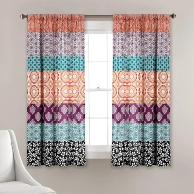 Image of Lush Decor Bohemian Stripe Window Curtain Colorful Bold Design Panel Pair, 52&quot;W x 63&quot;L, Fuchsia &amp; Orange