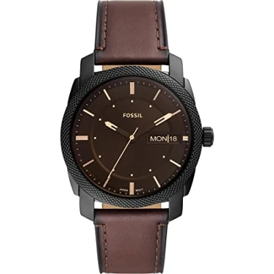 Image of Fossil Watch for Men Machine, Quartz Movement, 42 mm Black Stainless Steel Case with a Pro Planet Leather Strap, FS5901
