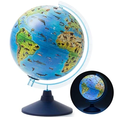Image of EXERZ 25CM Zoo Geo Illuminated globe English Map with Cable Free LED Light/ 2 in 1/ Day and Night Physical Dual Light up Educational Fun, For School, Children, Family