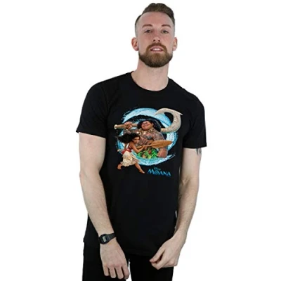 Image of Disney Men&#039;s Moana and Maui Wave T Shirt Black Large