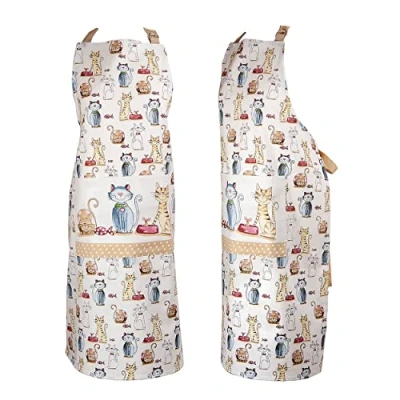 Image of SPOTTED DOG GIFT COMPANY Cat Apron for Women Men with Pocket, Adjustable Kitchen Cooking Baking, Cute Cats Themed Gifts Lovers Chef Baker, 100% Cotton 95cmx70cm
