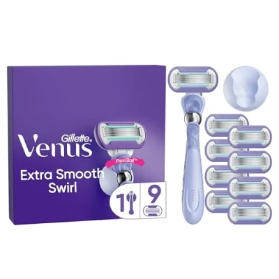 Image of Gillette Venus Deluxe Smooth Swirl Women&#039;s Razor 9 Blade, 5 Durable Blades to Deliver an Extra Shave That Lasts