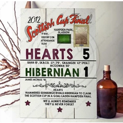 Image of Hearts 5 1 Hibernian 2012 Scottish Cup final v hibs Hampden Park Plaque Sign