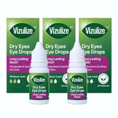 Image of MM Vizuliz Dry Eyes Eye Drops 10ml Pack of 3 Soothes, Moisturizes, and Refreshes Tired Eyes, Preservative Free Formula