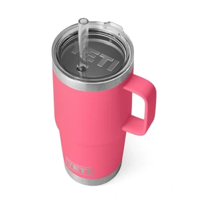 Image of YETI Rambler Straw Mug, Stainless Steel Vacuum Insulated Mug with Stronghold Lid, Tropical Pink, 25 oz (739 ml)