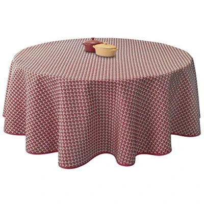 Image of Le linge de Jules Stain Resistant Tablecloth Peacock Burgundy Round 160 cm