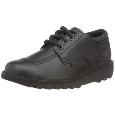 Image of Kickers Youth Boy&#039;s Kick Lo Padded Leather School Uniform Shoes, Black, 3 UK