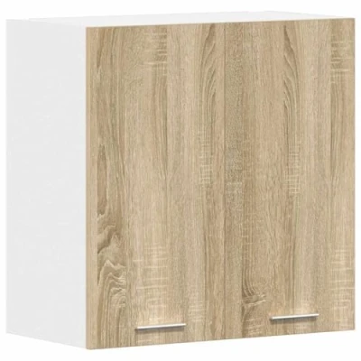 Image of vidaXL Hanging Cabinet Sonoma Oak, Engineered Wood, 60x31x60 cm, Moisture Resistant, Kitchen Wall Mount Storage with Handles