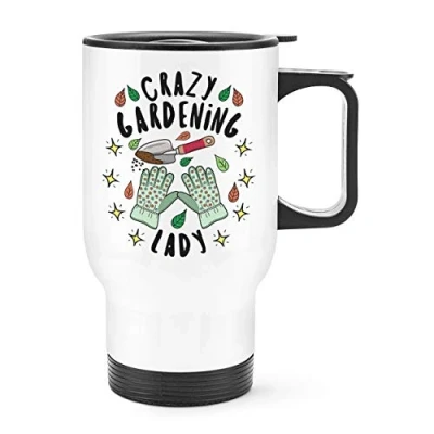 Image of Crazy Gardening Lady Stars Travel Mug Cup with Handle