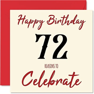 Image of Fun 72nd Birthday Cards for Men Woman Reasons To Happy Card Dad Mum Great Grandad Grandpa Nanny Grandma Gran Uncle Auntie, 145mm x Greeting Cards,