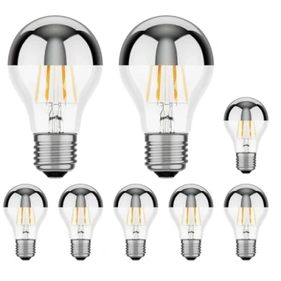 Image of ledscom.de 8 Pieces E27 LED Bulb, A60, Warm White (2700 K), 6 W, 667lm, Head Mirror (Silver)