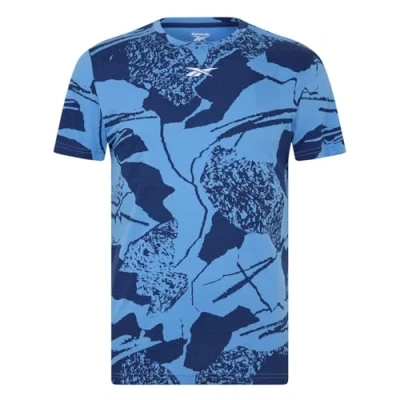 Image of Reebok Men&#039;s Workout Ready All Over Print Short Sleeve T Shirt, Batik Blue, S