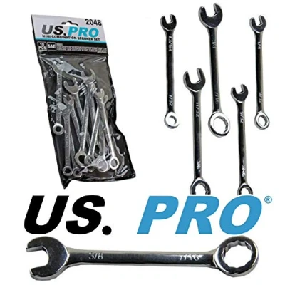 Image of US PRO 2048 10 Piece SAE/Imperial Mini Combination Spanner Set, Silver